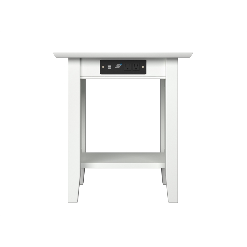 Leo & Lacey Modern Wood End Table with USB Charging Ports in White
