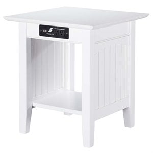 Leo & Lacey Modern Wood End Table with USB Charging Ports in White