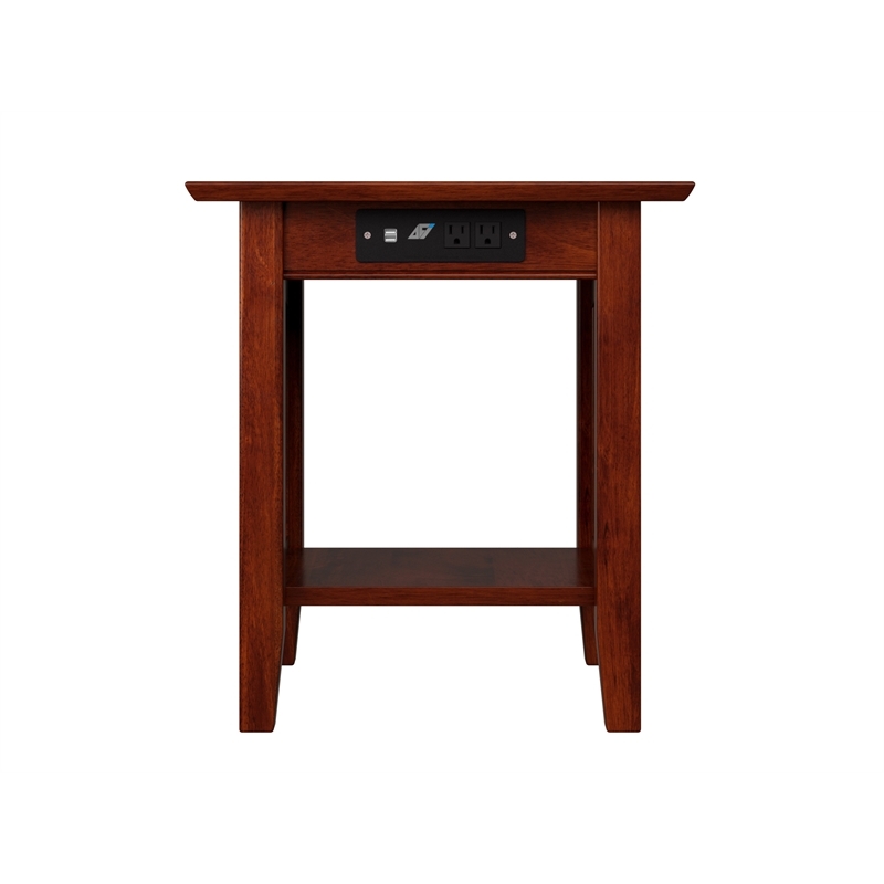 Leo & Lacey Modern Wood End Table w/ USB Charging Ports in Walnut