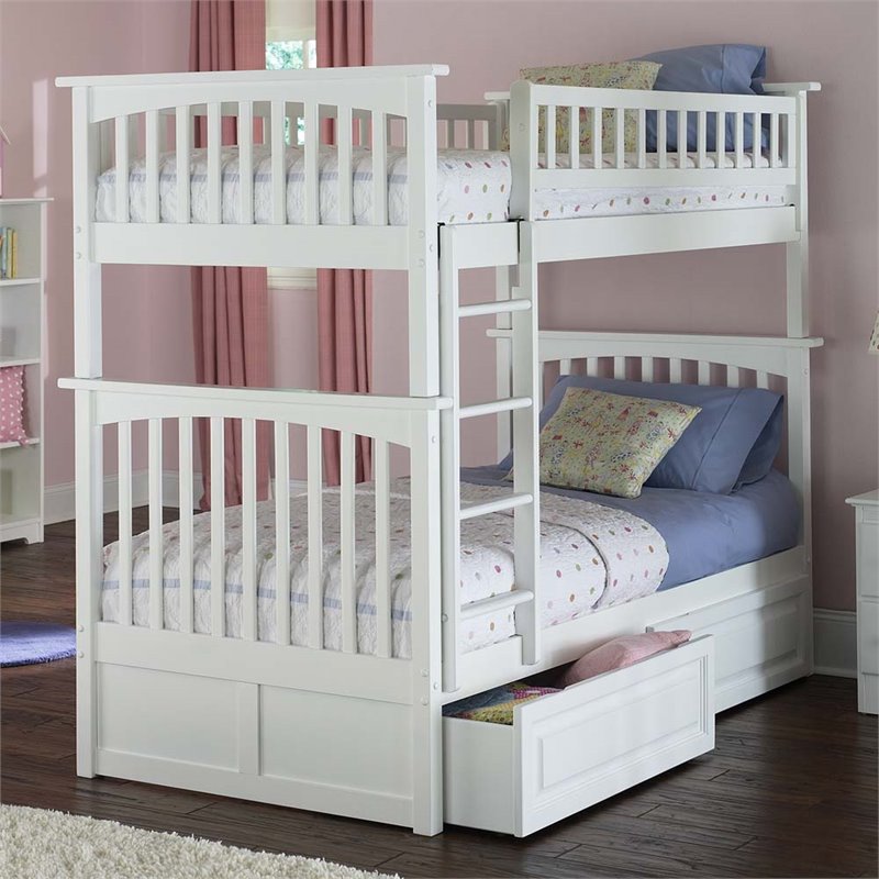 Leo & Lacey Twin Over Twin Storage Bunk Bed in White