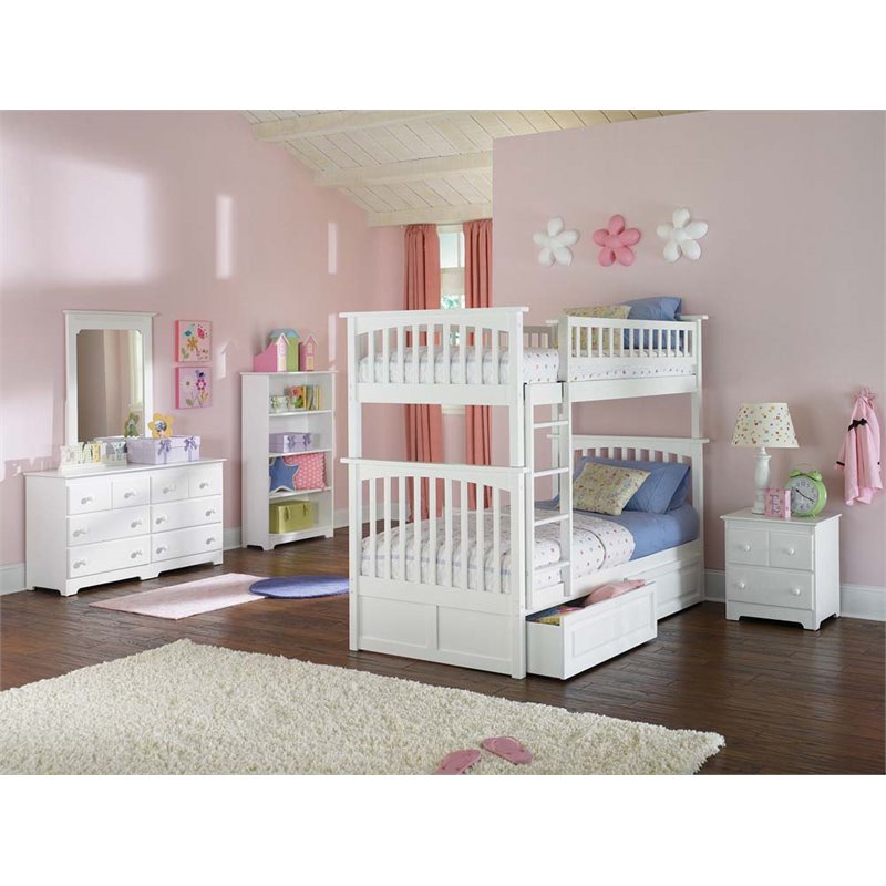 Leo & Lacey Twin Over Twin Storage Bunk Bed in White