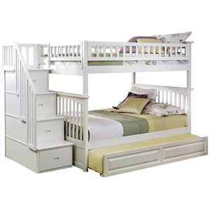 leo & lacey wooden staircase bunk bed with trundle in white (d)