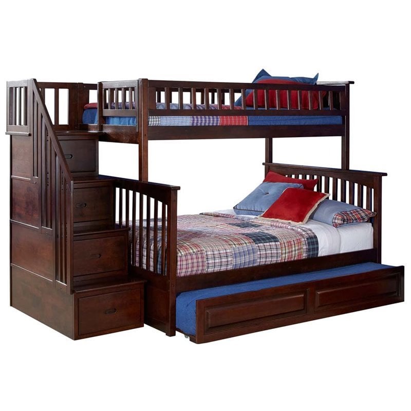 Leo Lacey Twin Over Full Staircase, Twin Over Full Stairs Bunk Bed With Trundle