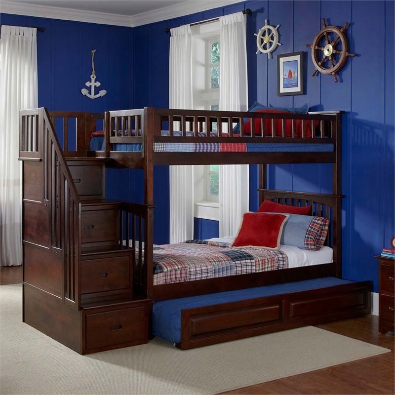 Leo & Lacey Twin Over Twin Staircase Trundle Bunk Bed