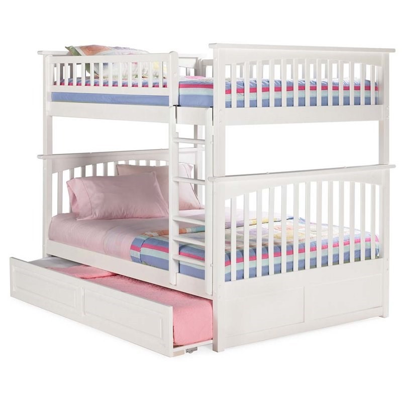 Leo & Lacey Full Over Full Trundle Bunk Bed in White