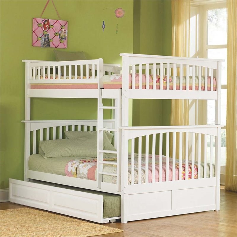 Leo & Lacey Full Over Full Trundle Bunk Bed in White