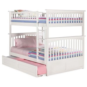 leo & lacey wooden bunk bed with trundle in white (d)