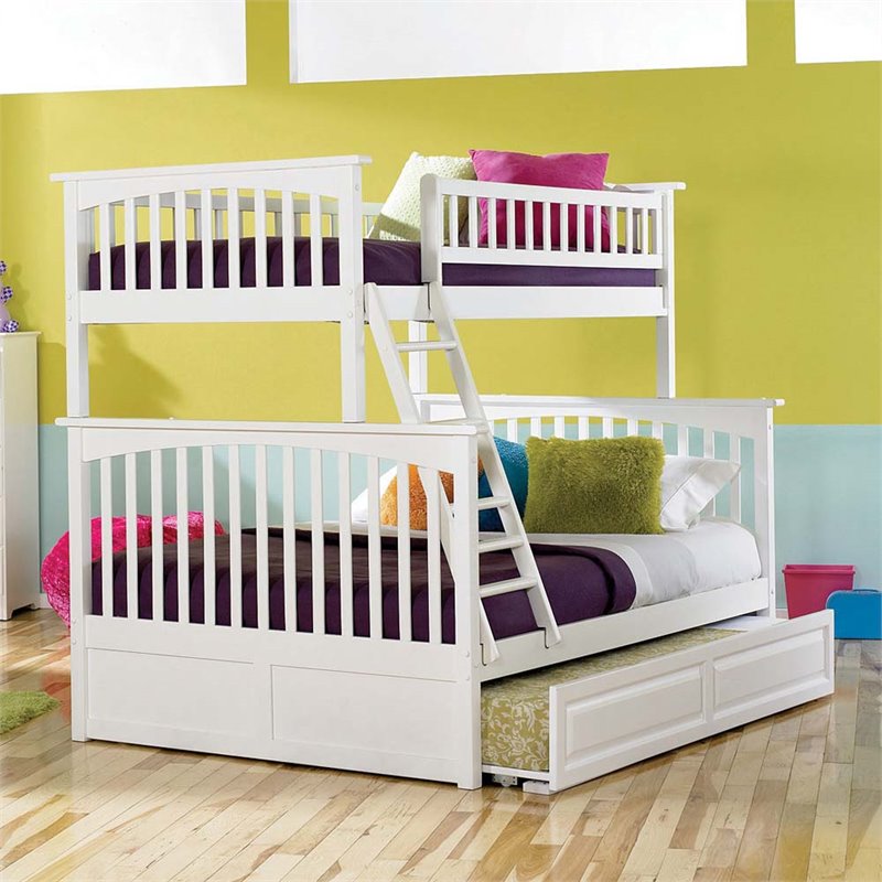Leo & Lacey Twin Over Full Trundle Bunk Bed in White