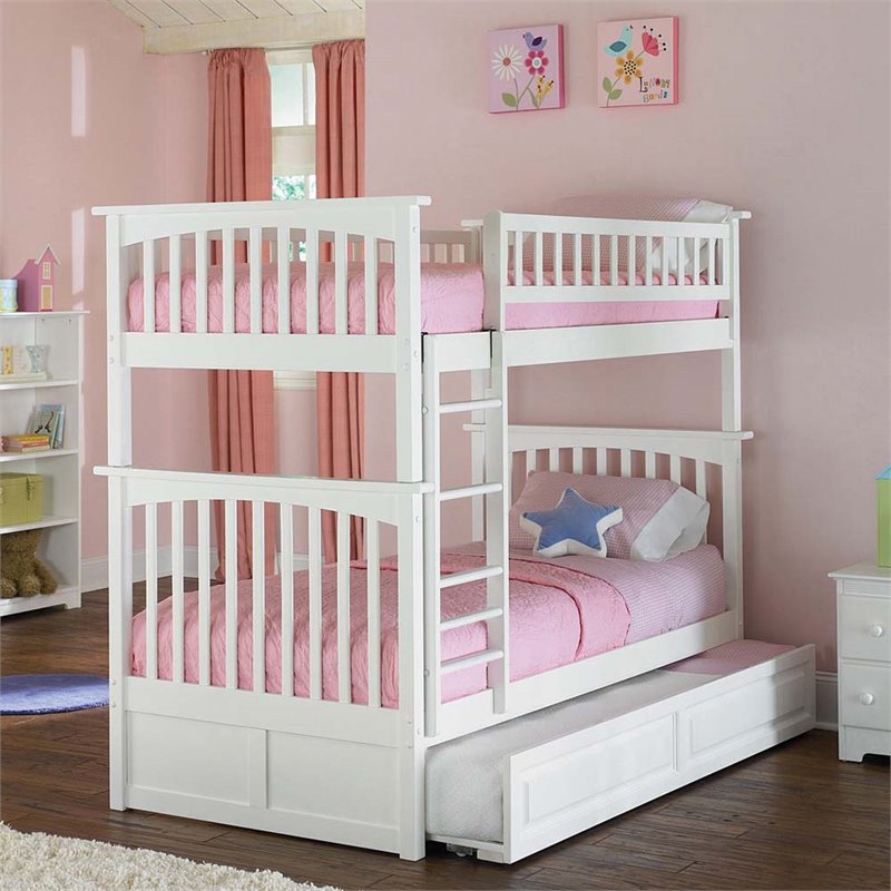 Leo & Lacey Twin Over Twin Trundle Bunk Bed in White