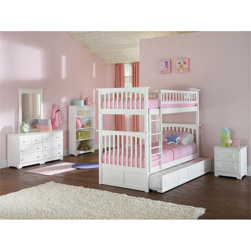 Leo & Lacey Twin Over Twin Trundle Bunk Bed in White