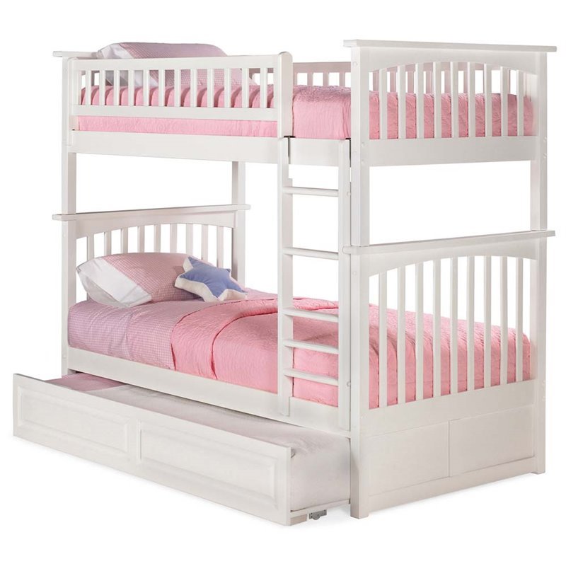 Leo & Lacey Twin Over Twin Trundle Bunk Bed in White
