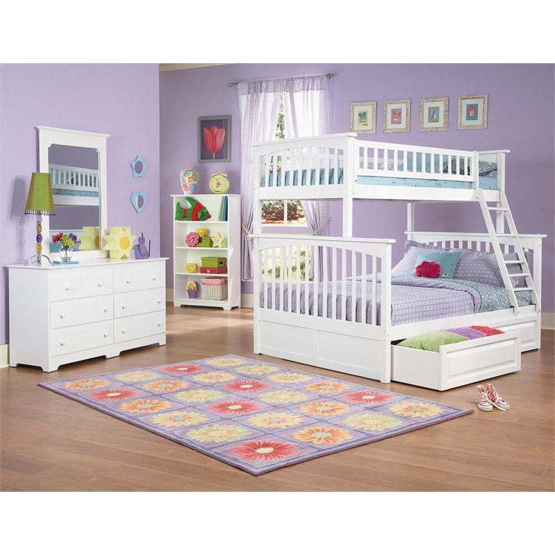Leo & Lacey Twin Over Full Storage Bunk Bed in White