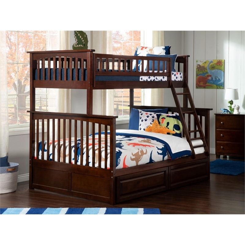 Leo & Lacey Wood Walnut Twin Over Full Bunk Bed Storage 68.13