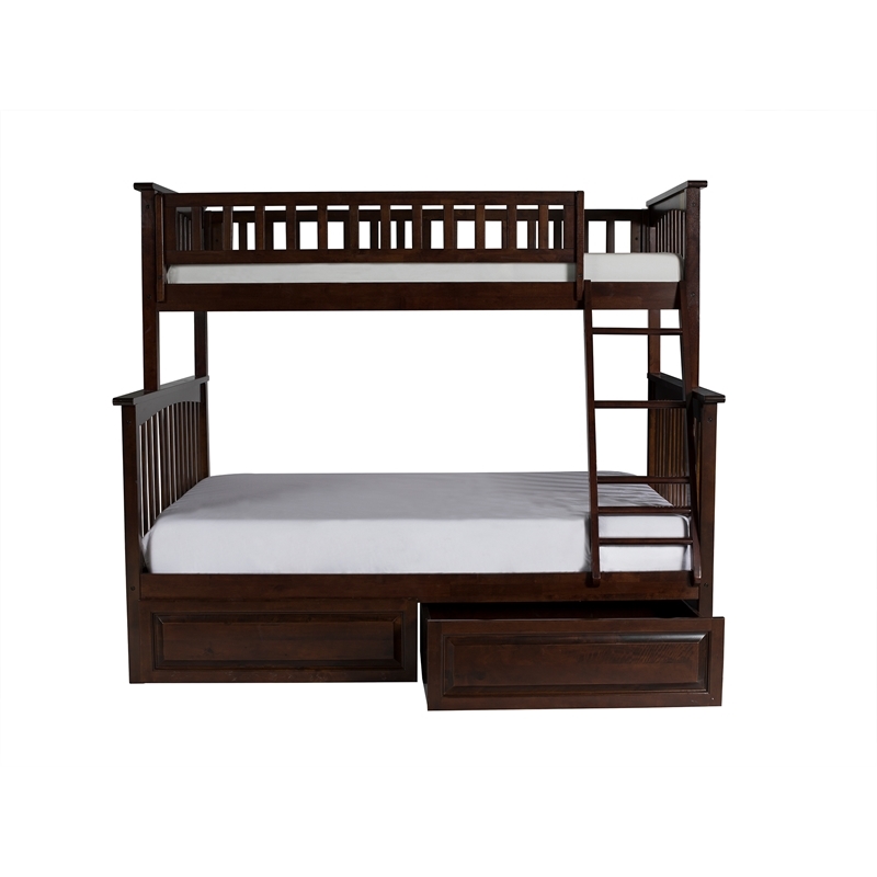 Leo & Lacey Wood Walnut Twin Over Full Bunk Bed Storage 68.13