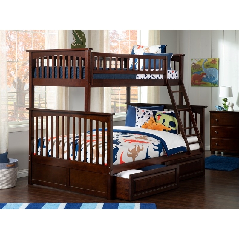 Leo & Lacey Wood Walnut Twin Over Full Bunk Bed Storage 68.13
