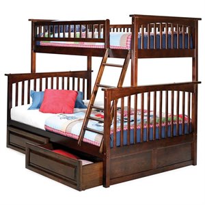 Leo & Lacey Wood Walnut Twin Over Full Bunk Bed Storage 68.13&quotH Assembly Required
