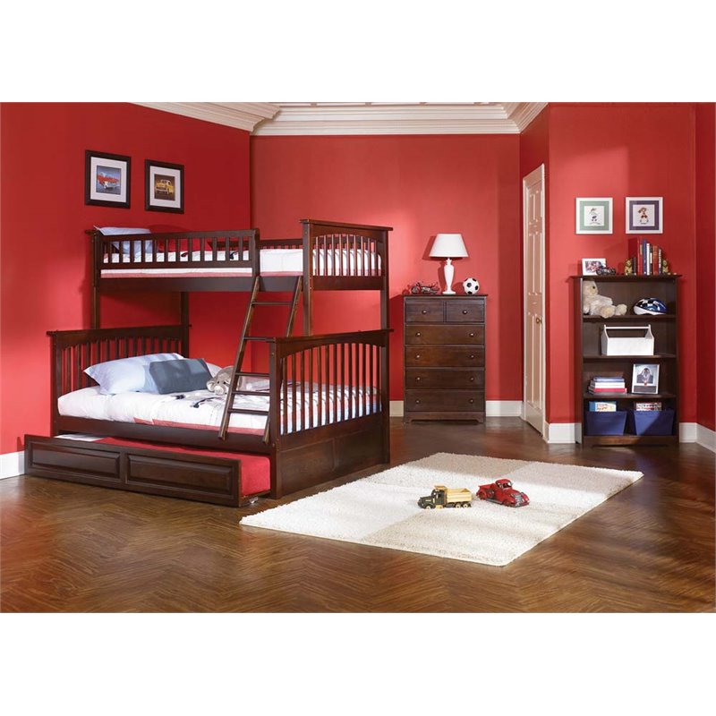 Leo & Lacey Twin Over Full Trundle Bunk Bed in Walnut