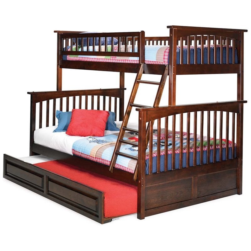 Leo & Lacey Twin Over Full Trundle Bunk Bed in Walnut