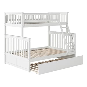 Leo & Lacey Twin over Full Solid Wood Bunk Bed with Trundle in White