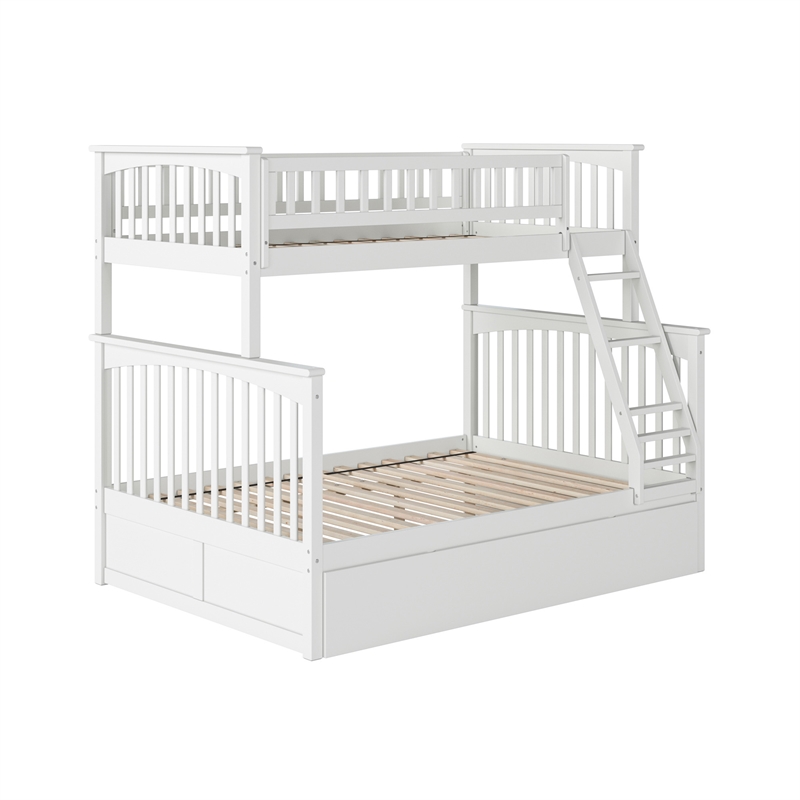 Leo & Lacey Twin over Full Solid Wood Bunk Bed with Trundle in White