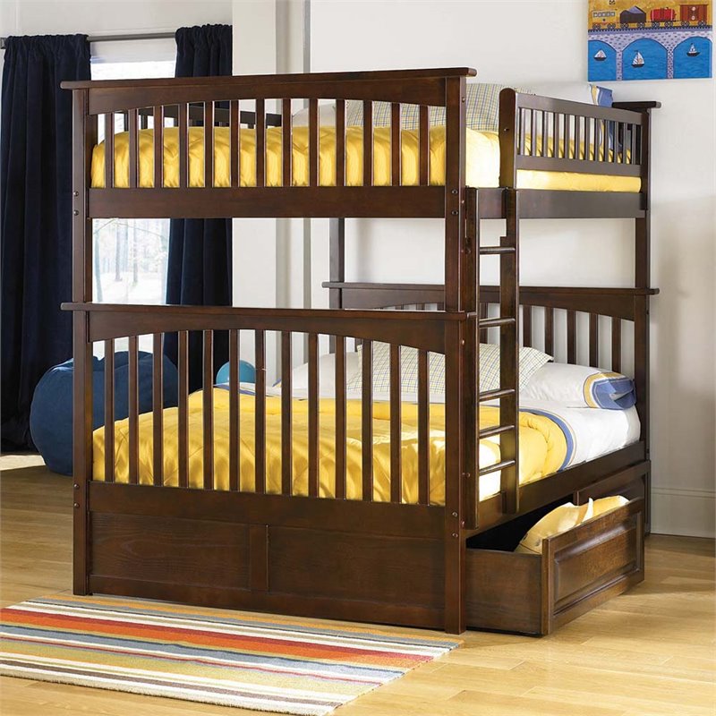 Leo & Lacey Full Over Full Storage Bunk Bed in Walnut