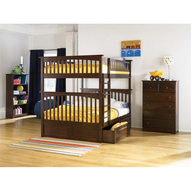 Leo & Lacey Full Over Full Storage Bunk Bed in Walnut