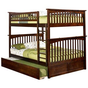 leo & lacey urban wooden bunk bed with trundle in walnut (c)