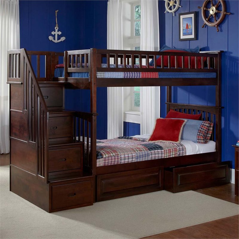 Leo & Lacey Twin Over Twin Staircase Storage Bunk Bed