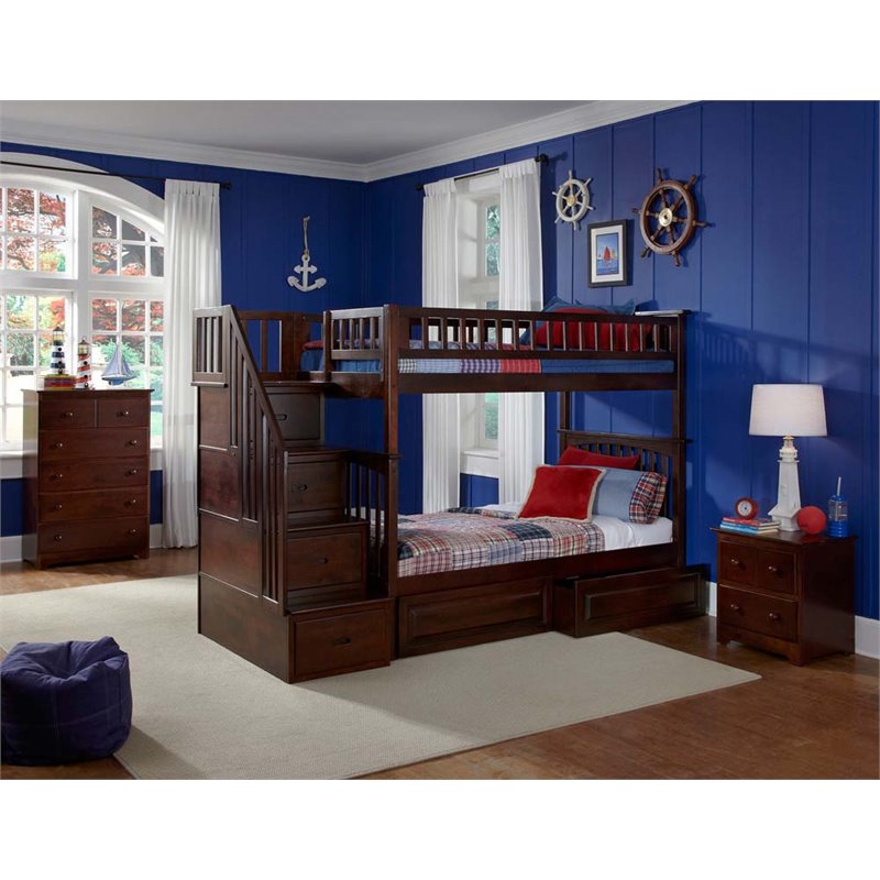 Leo & Lacey Twin Over Twin Staircase Storage Bunk Bed