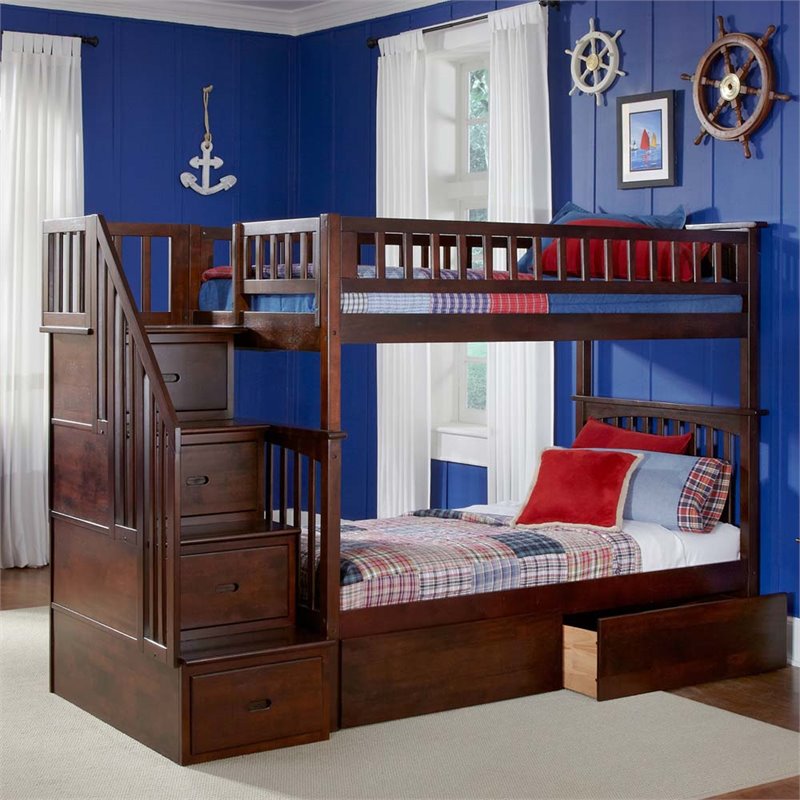 Leo & Lacey Twin Over Twin Staircase Storage Bunk Bed