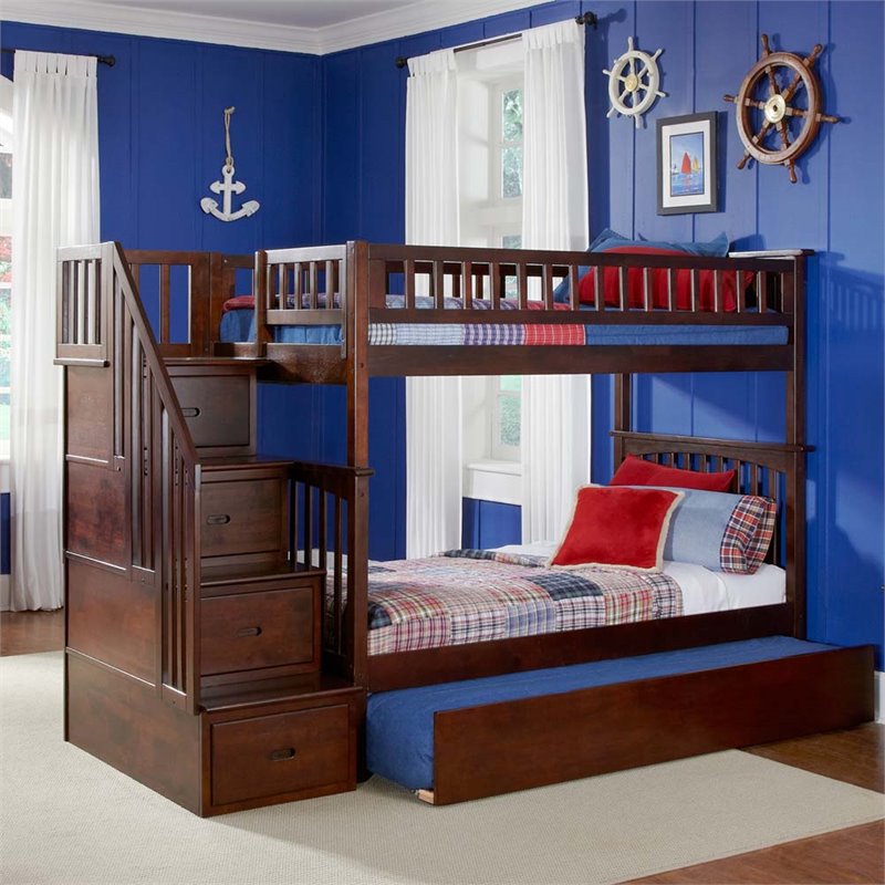 Leo & Lacey Twin Over Twin Staircase Trundle Bunk Bed