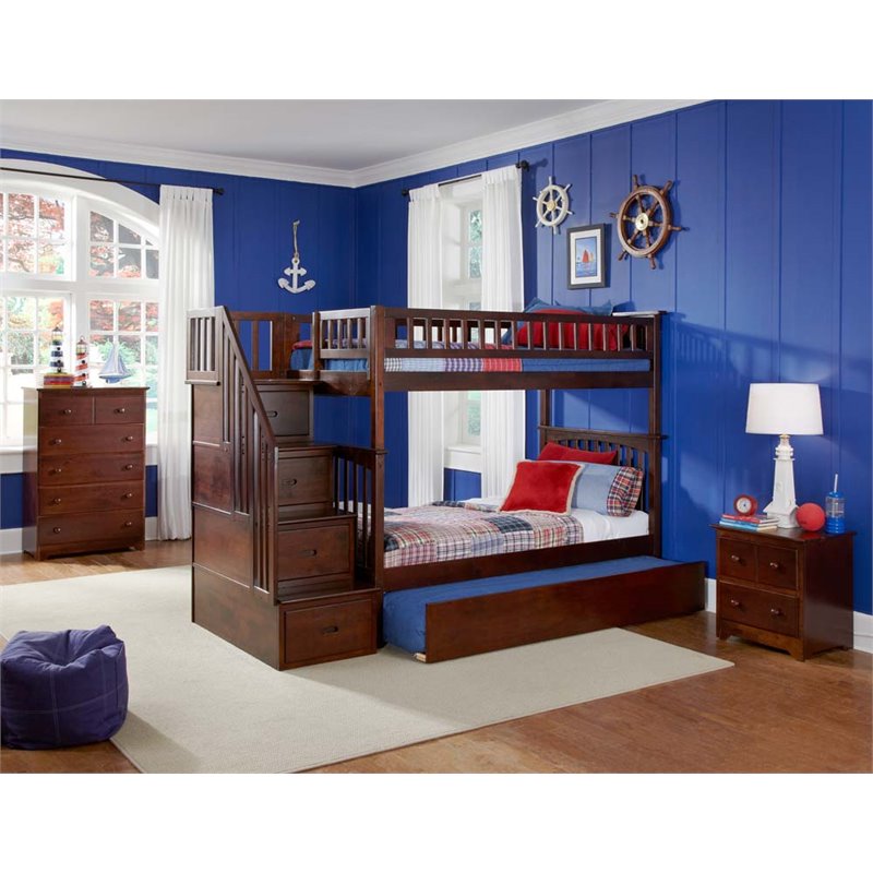 Leo & Lacey Twin Over Twin Staircase Trundle Bunk Bed