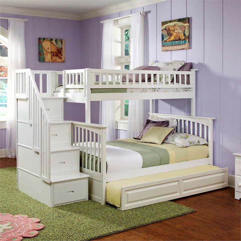 Leo & Lacey Twin Over Full Staircase Trundle Bunk Bed