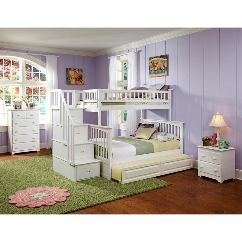 Leo & Lacey Twin Over Full Staircase Trundle Bunk Bed