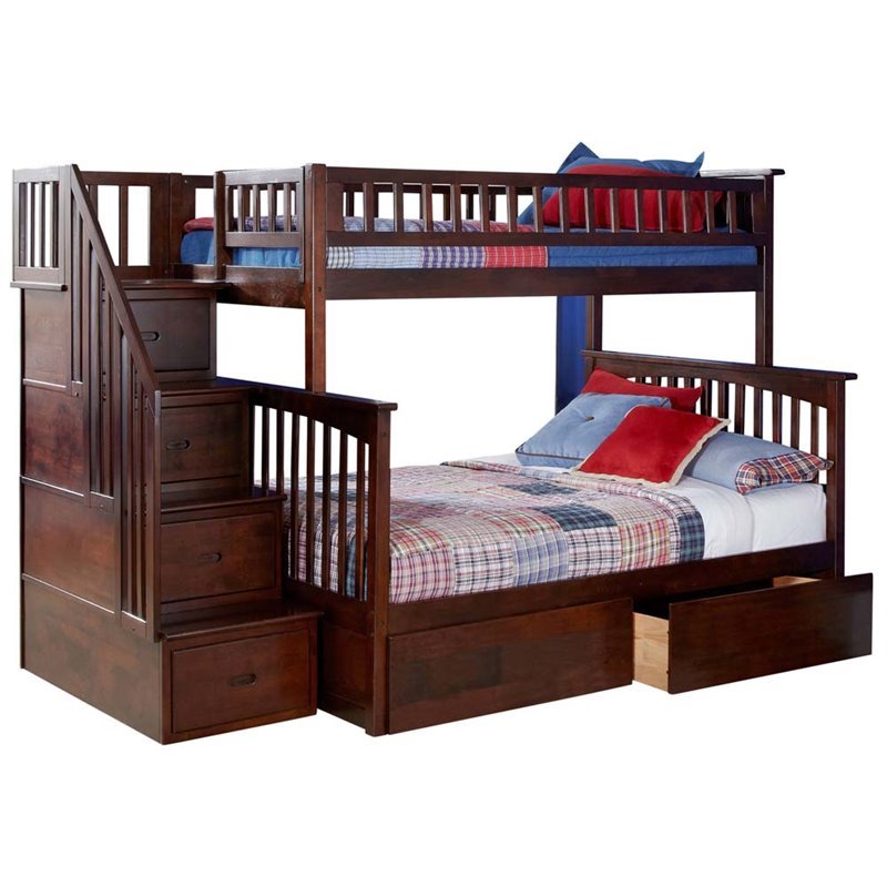 Staircase Storage Bunk Bed Cymax, Bunk Bed Twin Over Full With Stairs And Storage