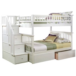 leo & lacey wooden storage staircase bunk bed in white (c)