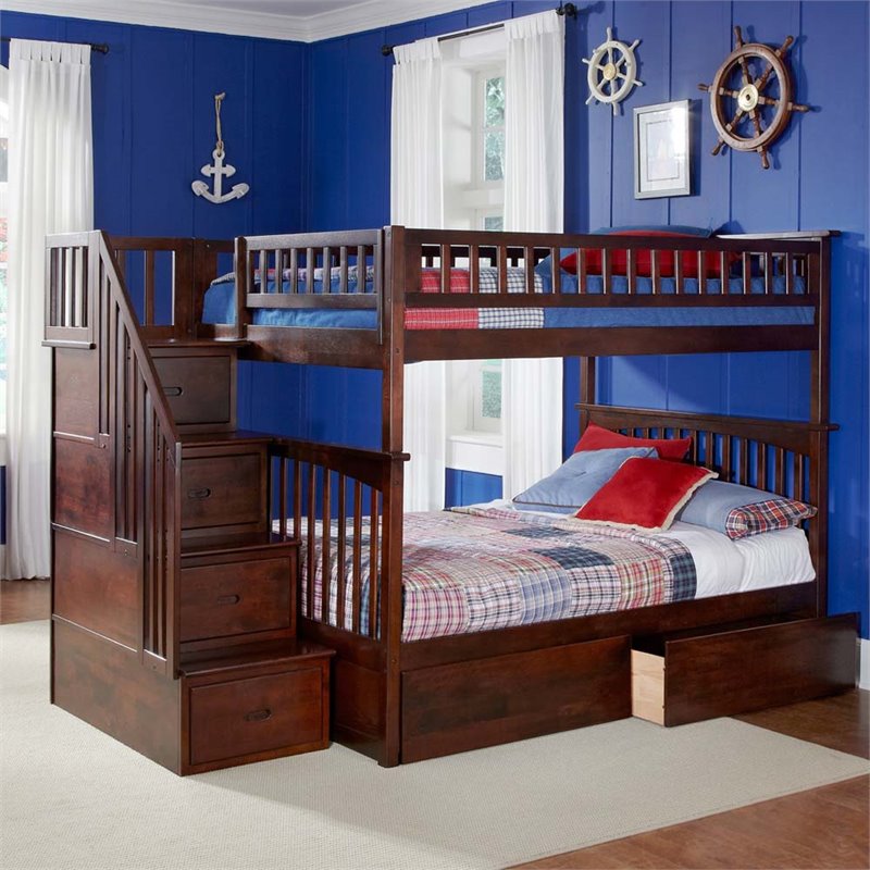 Leo & Lacey Full Over Full Staircase Storage Bunk Bed eBay