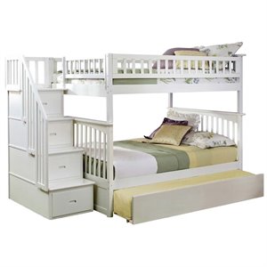 leo & lacey wooden staircase bunk bed with trundle in white (c)