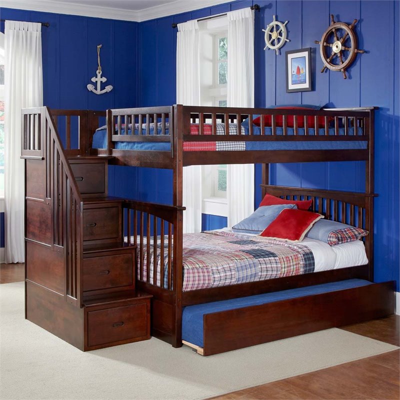 Leo & Lacey Full Over Full Staircase Trundle Bunk Bed