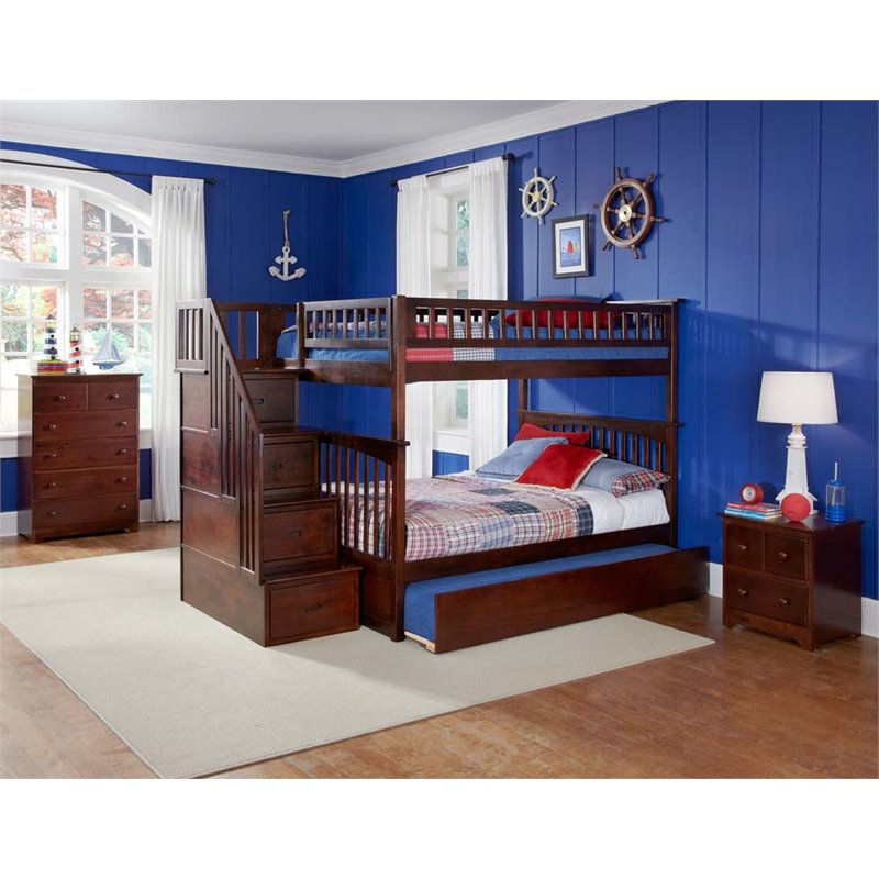 Leo & Lacey Full Over Full Staircase Trundle Bunk Bed