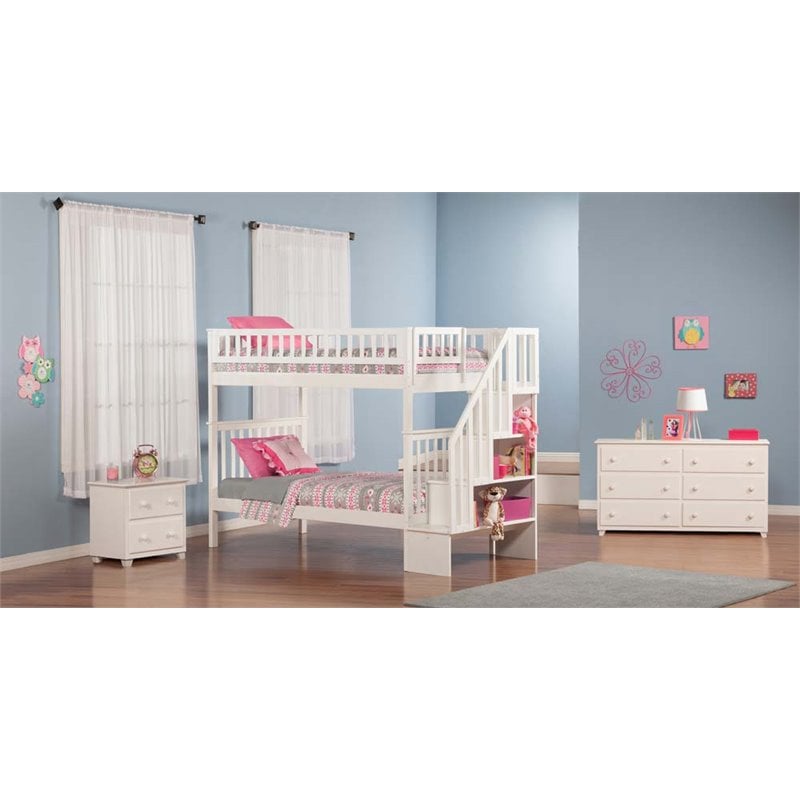 Leo & Lacey Twin Over Twin Staircase Bunk Bed in White