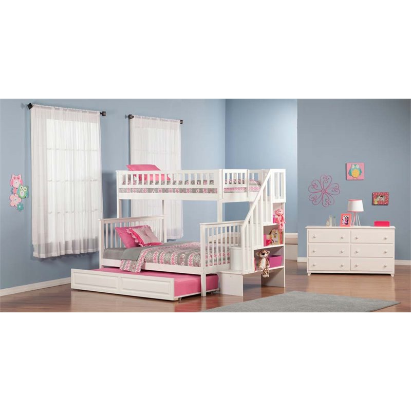 Leo & Lacey Twin Over Full Staircase Trundle Bunk Bed