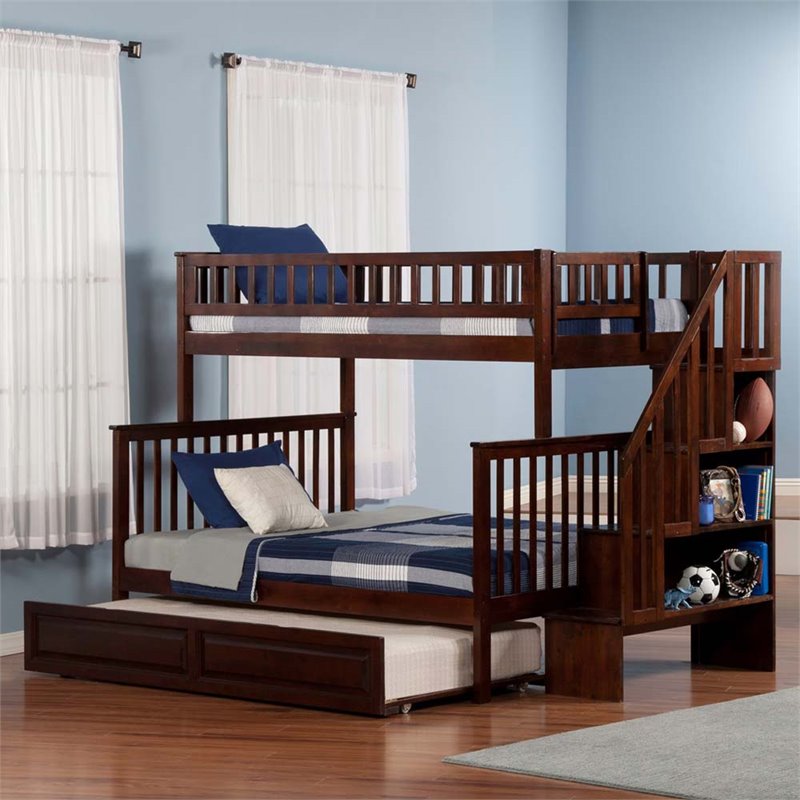 Leo & Lacey Twin Over Full Staircase Trundle Bunk Bed