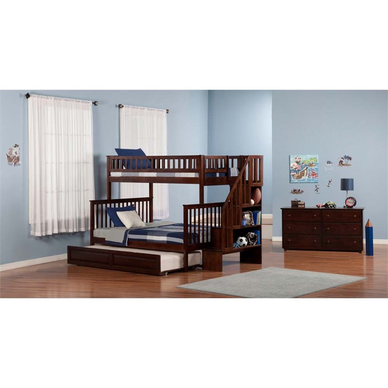 Leo & Lacey Twin Over Full Staircase Trundle Bunk Bed