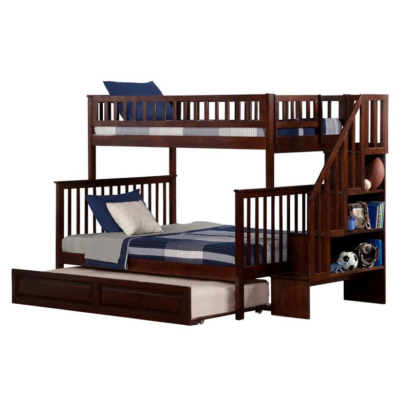 Leo & Lacey Twin Over Full Staircase Trundle Bunk Bed