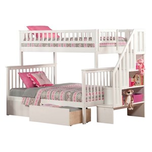 Leo & Lacey Mid-Century Wood Twin Over Full Staircase Storage Bunk Bed in White