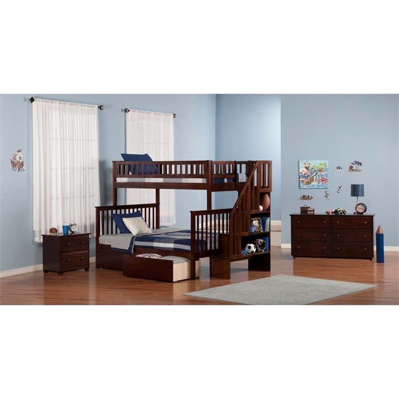Leo & Lacey Twin Over Full Staircase Storage Bunk Bed