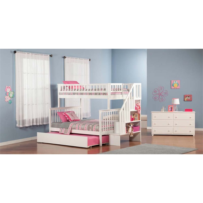 Leo & Lacey Twin Over Full Staircase Trundle Bunk Bed