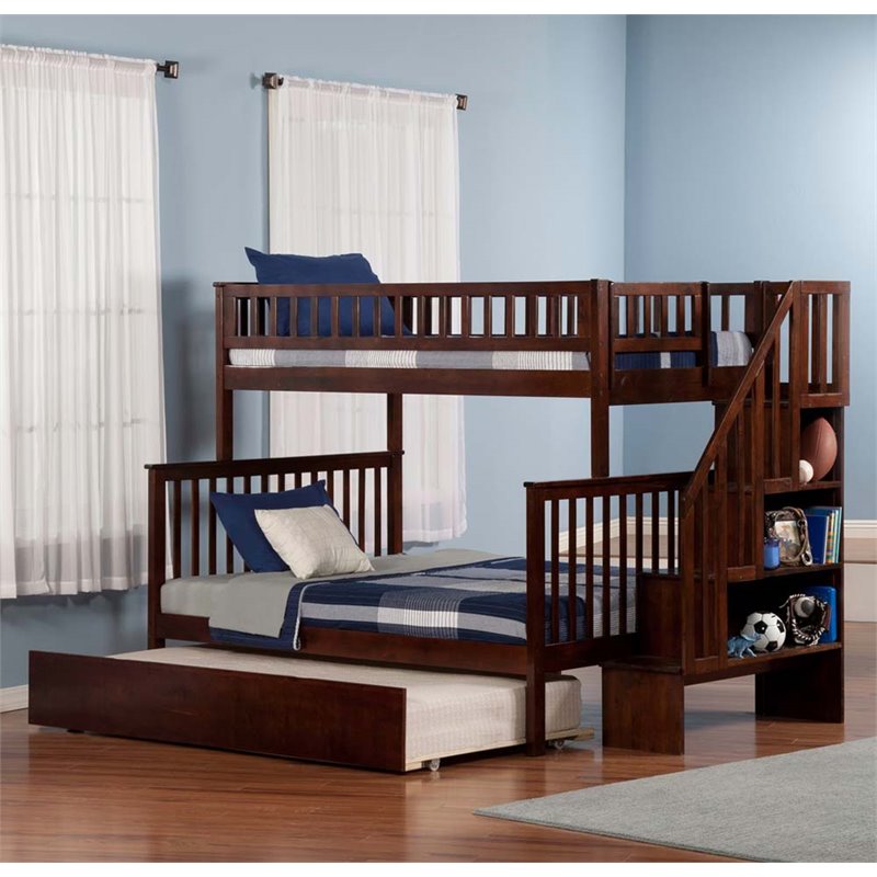 Leo & Lacey Twin Over Full Staircase Trundle Bunk Bed