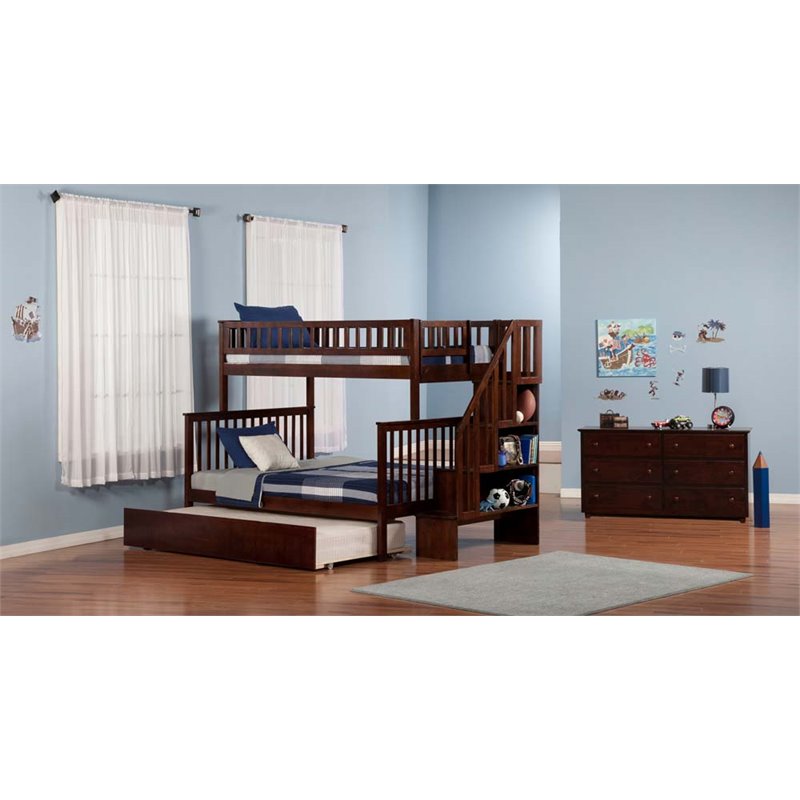 Leo & Lacey Twin Over Full Staircase Trundle Bunk Bed